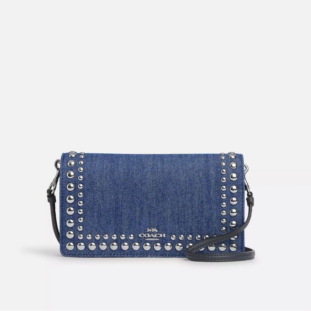 Coach Blue Denim Ana Crossbody Bag/Clutch with Studded Details